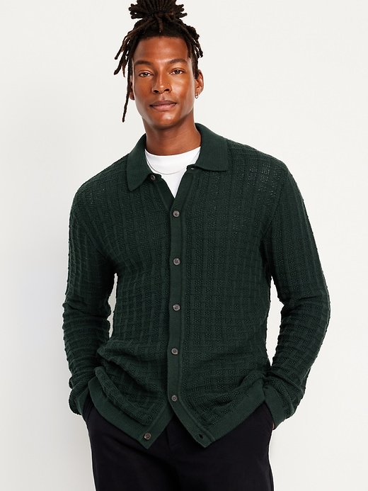 Image number 1 showing, Textured Button-Down Sweater