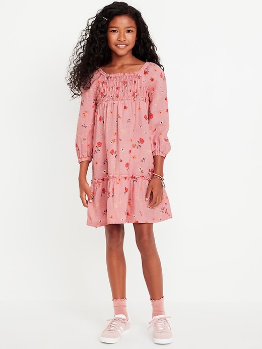 View large product image 1 of 3. Long-Sleeve Double-Weave Fit and Flare Dress for Girls