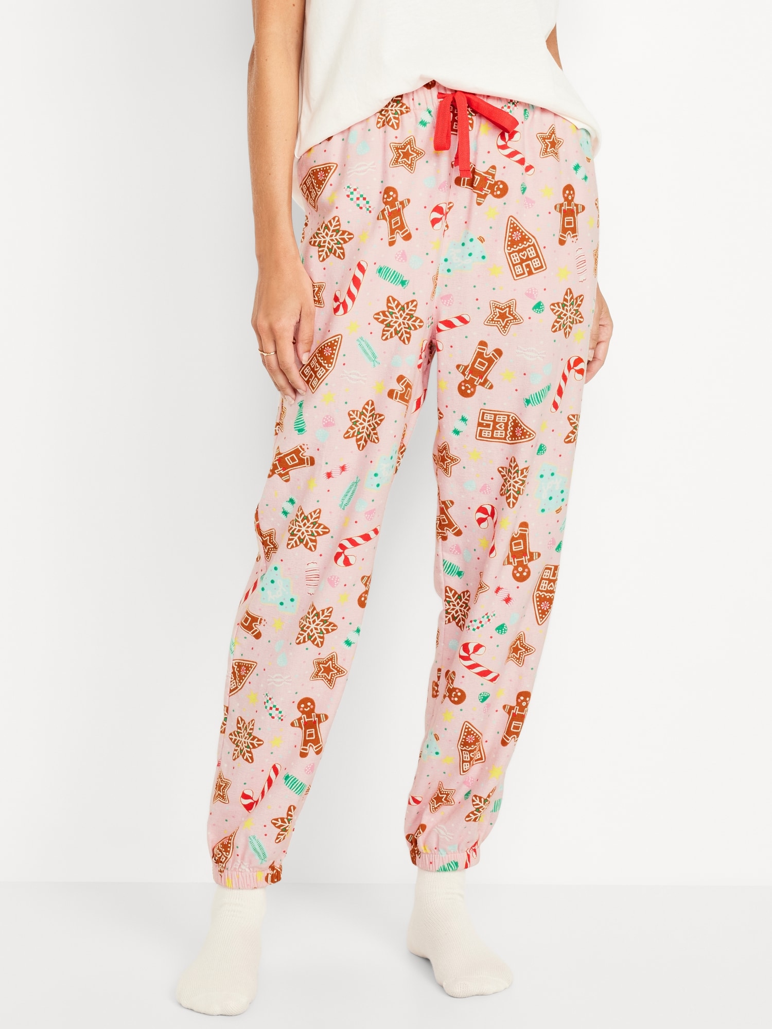 High-Waisted Flannel Pajama Joggers - Orange