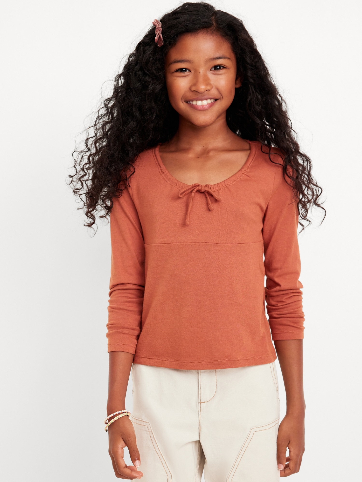 Long-Sleeve Tie-Neck Top for Girls