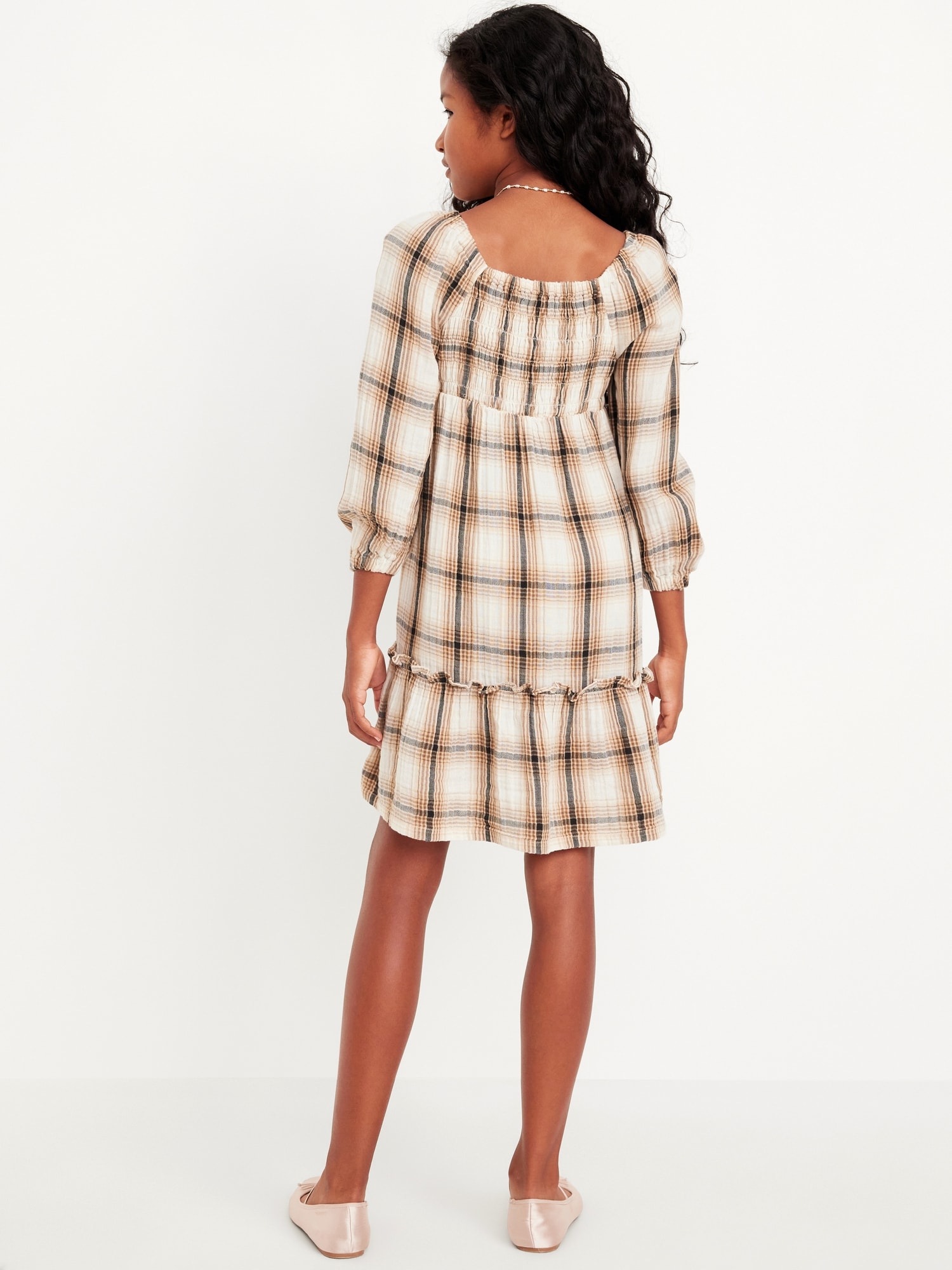 Long-Sleeve Double-Weave Fit and Flare Dress for Girls