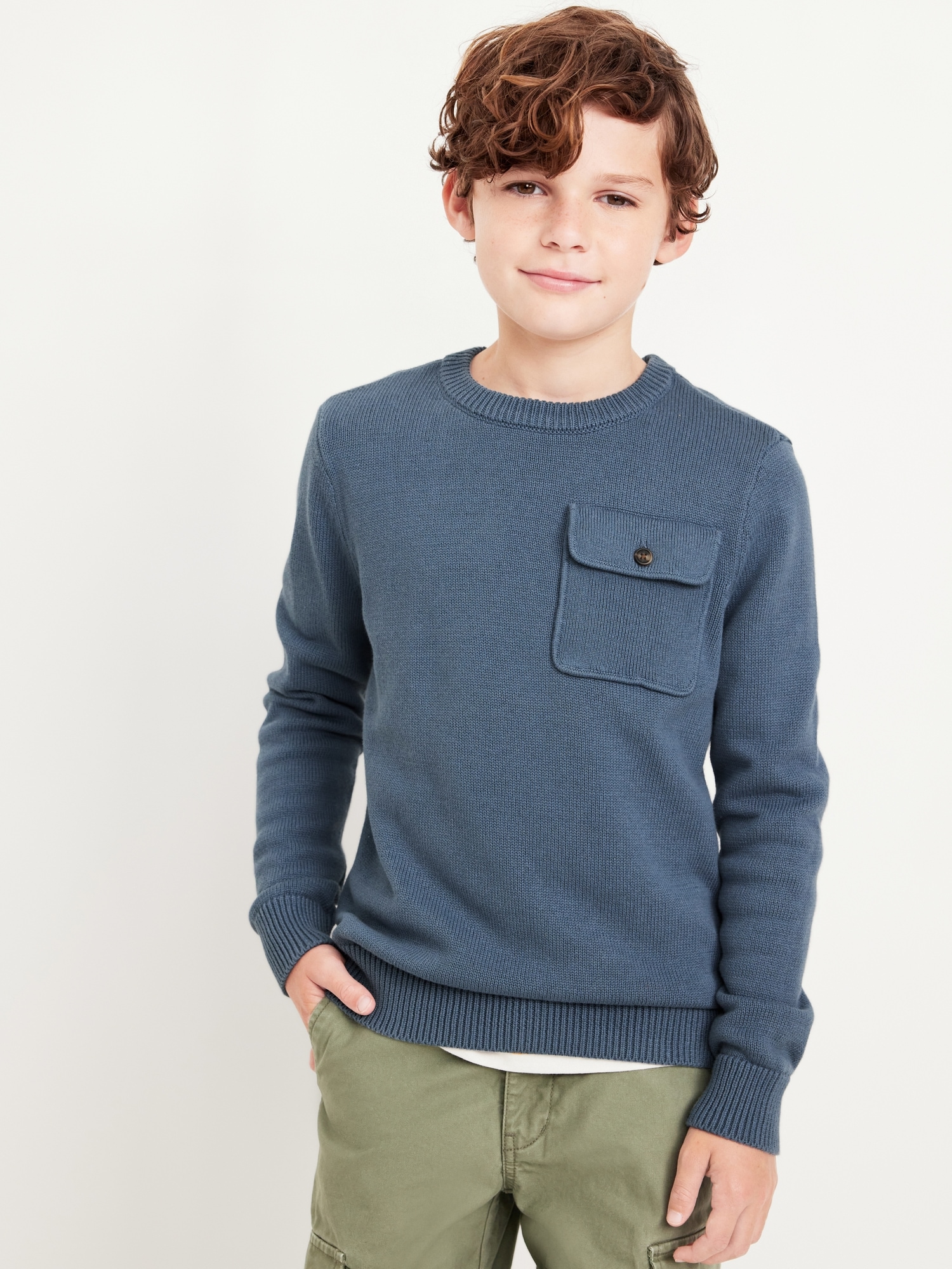 Crew-Neck Utility Pocket Sweater for Boys