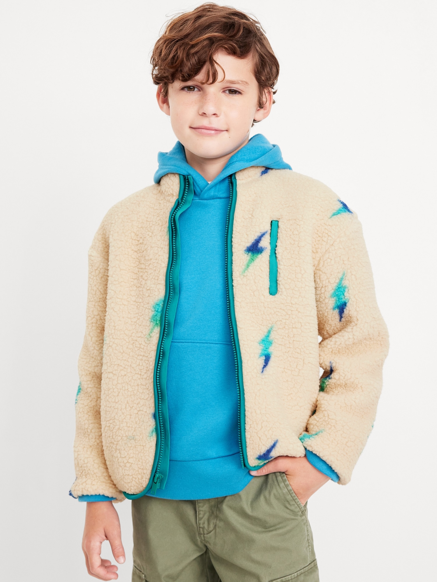 Printed Full-Zip Sherpa Jacket for Boys