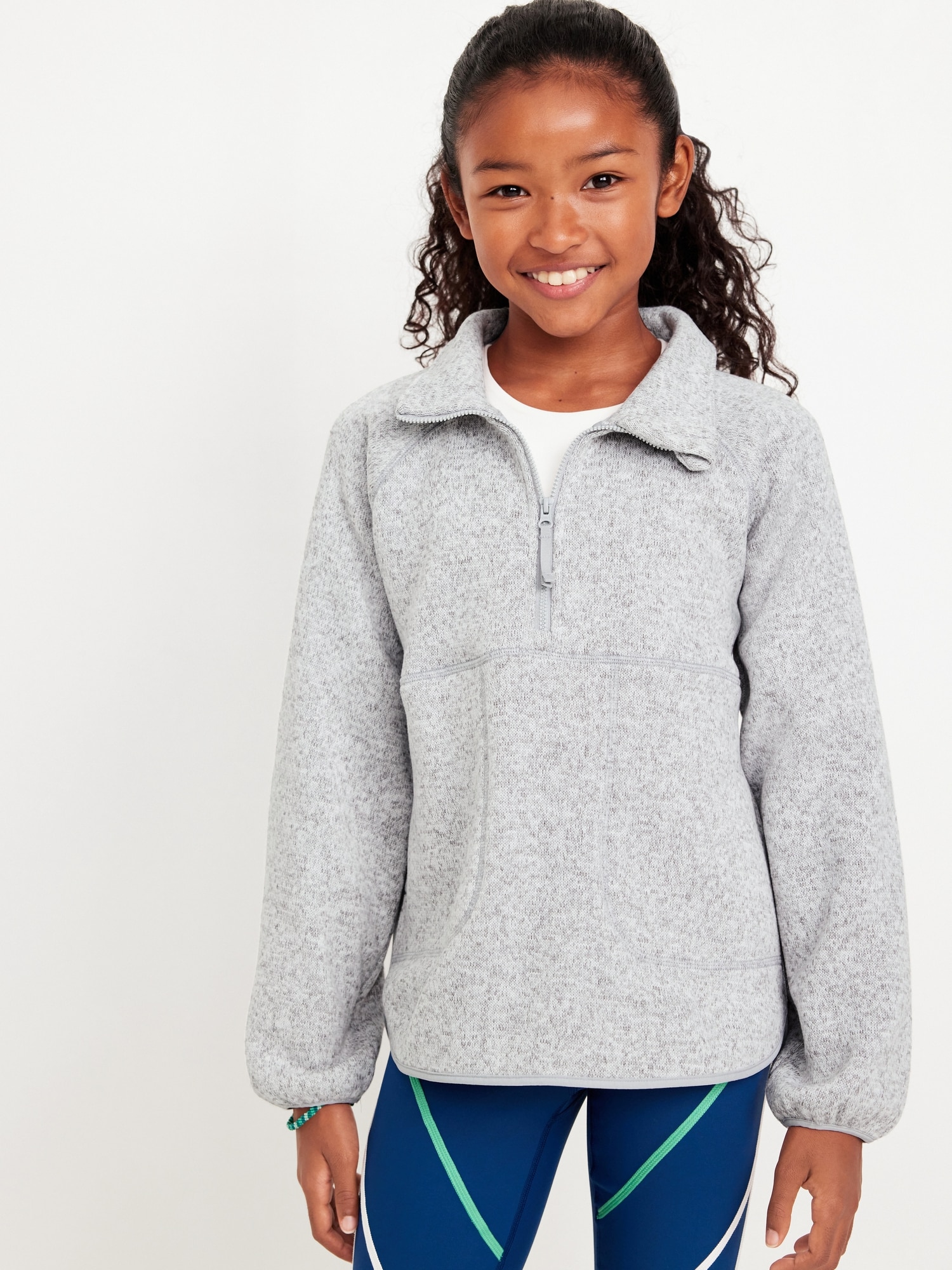 Sweater-Fleece Half-Zip Tunic Sweater for Girls