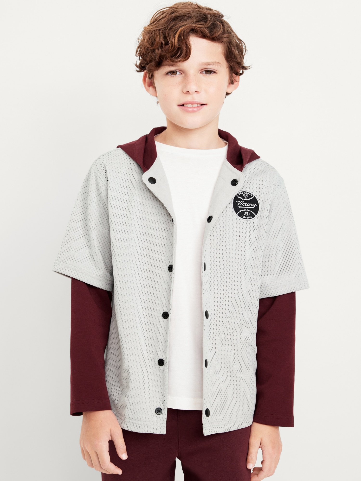 2-In-1 Long-Sleeve Snap-Front Hooded Jersey for Boys