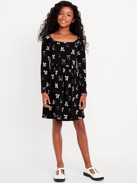 View large product image 1 of 3. Long-Sleeve Printed Fit and Flare Dress for Girls