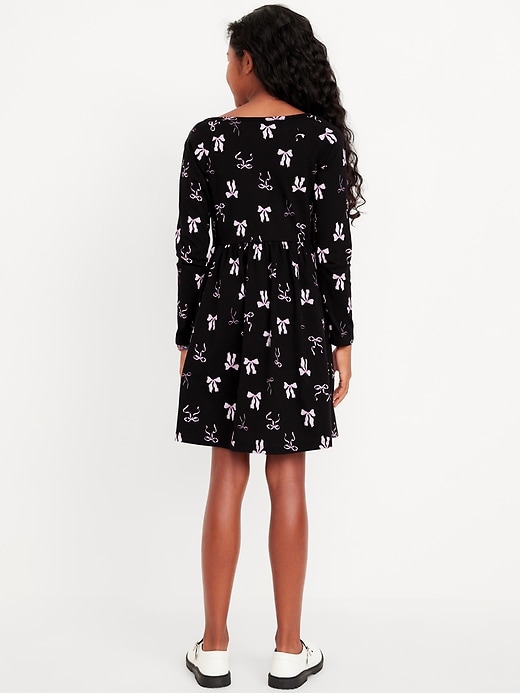 View large product image 2 of 3. Long-Sleeve Printed Fit and Flare Dress for Girls