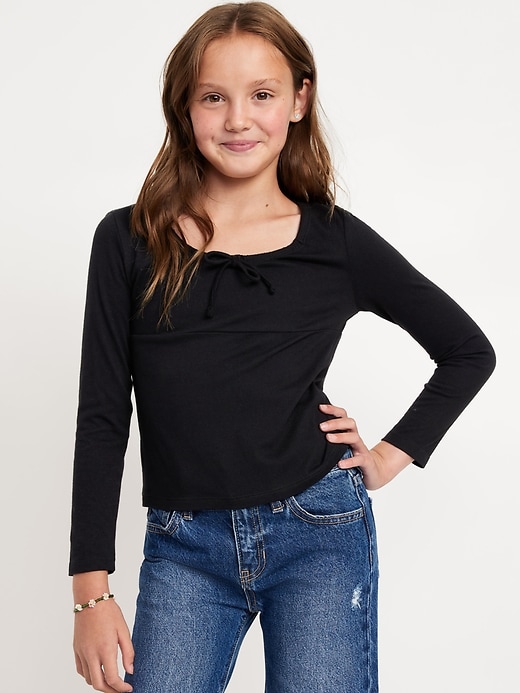 View large product image 1 of 3. Long-Sleeve Tie-Neck Top for Girls