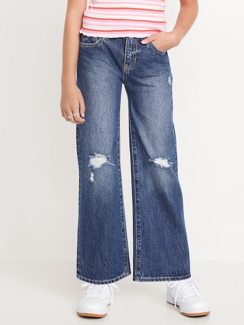 High-Waisted Baggy Ripped Wide-Leg Jeans for Girls
