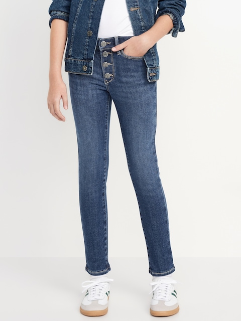 High-Waisted Rockstar 360° Stretch Brushed-Back Button-Fly Jeggings for Girls