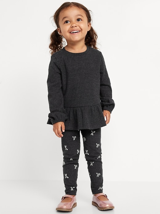 Voir une image plus grande du produit 1 de 3. Ensemble legging et haut côtelé à basque douillet à manches longues pour toute-petite fille