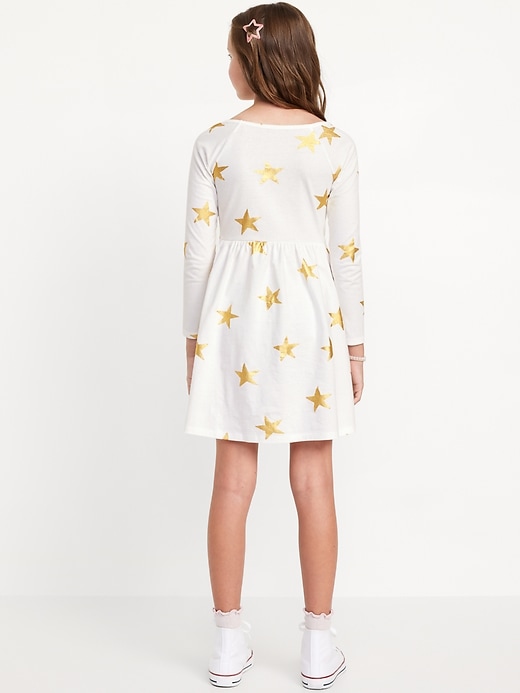 View large product image 2 of 4. Long-Sleeve Printed Fit and Flare Dress for Girls