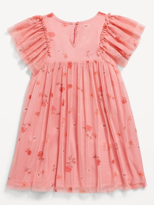 Voir une image plus grande du produit 2 de 2. Robe à manches flottantes en tulle à imprimé pour toute-petite fille