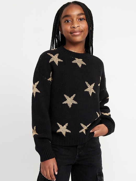 View large product image 1 of 4. SoSoft Printed Shaker-Stitch Sweater for Girls