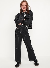 Voir une image plus grande du produit 3 de 5. Pantalon de menuisier ample à taille haute pour fille