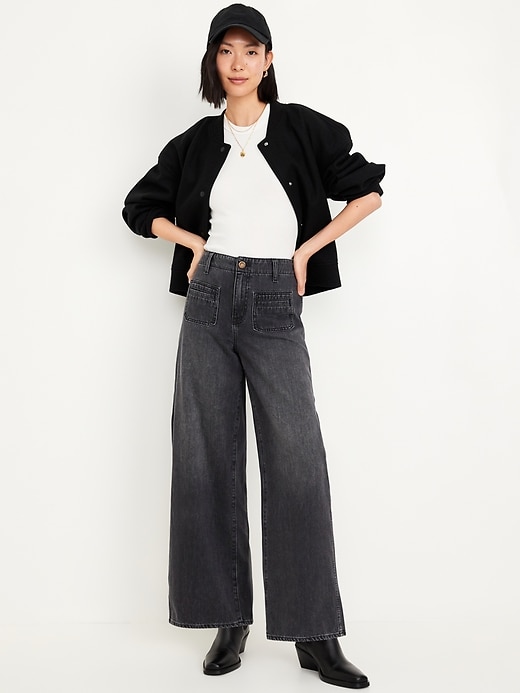 Image number 1 showing, High-Waisted Baggy Wide-Leg Trouser Jeans