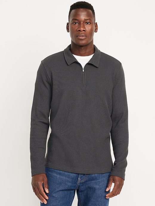 Image number 1 showing, Quarter-Zip Waffle Polo Sweater