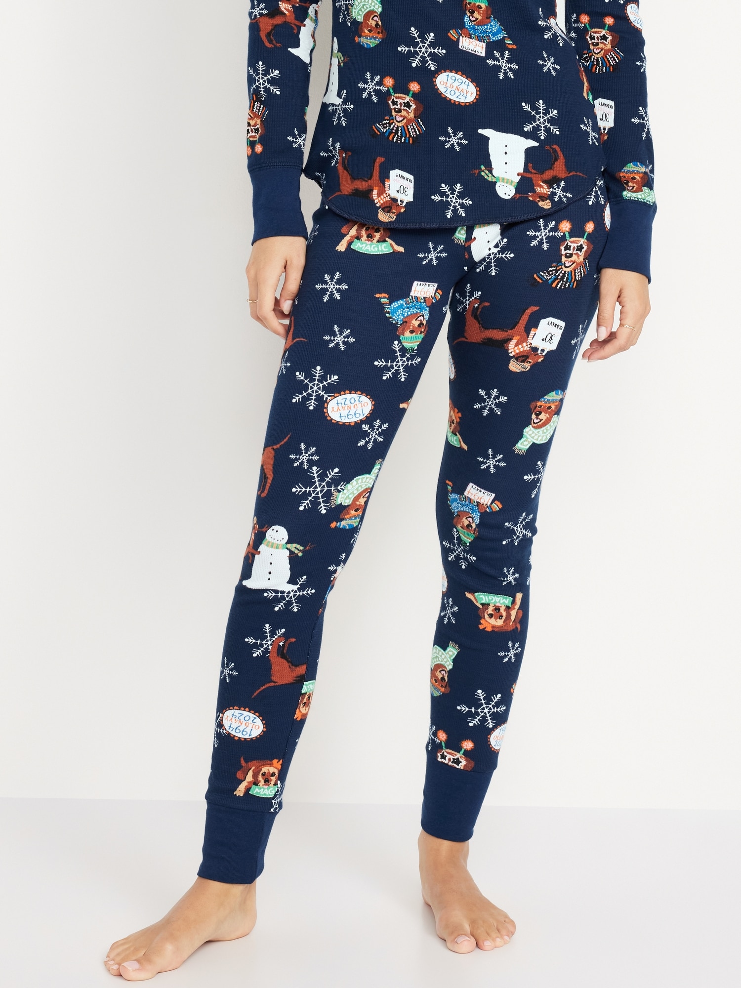 High-Waisted Printed Waffle Pajama Leggings