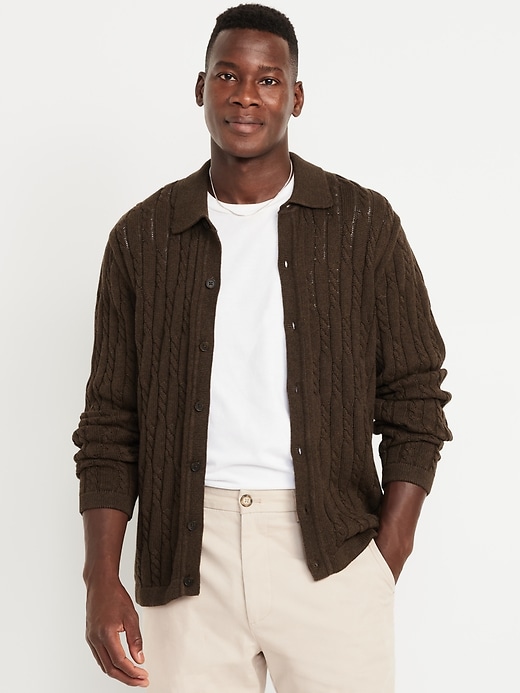 Image number 1 showing, Button-Down Cable-Knit Sweater