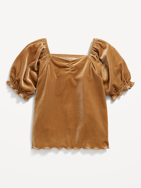 Puff-Sleeve Velvet Top for Toddler Girls