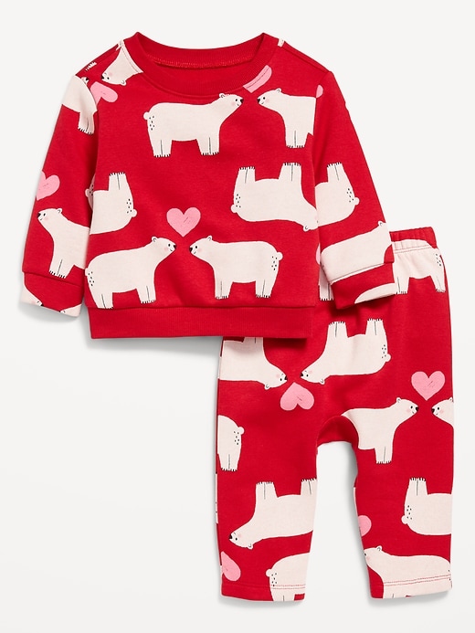 Voir une image plus grande du produit 1 de 2. Ensemble chandail ras du cou et pantalon en coton ouaté à motif pour bébé