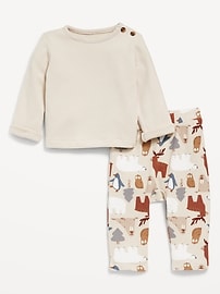 Image number 1 showing, Thermal-Knit Buttoned-Shoulder Top and Pants Set for Baby