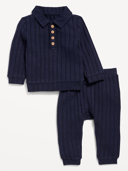 View large product image 1 of 3. Cozy Ribbed Polo Sweater and Pants Set for Baby