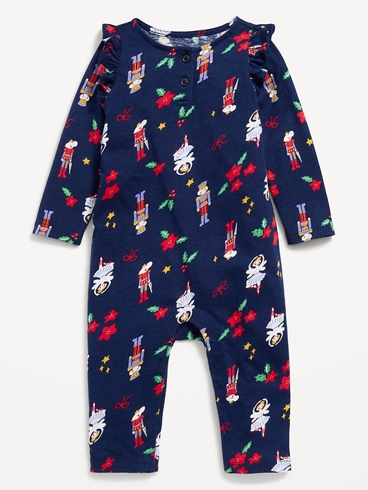 View large product image 2 of 2. Printed Henley Ruffle-Trim Jumpsuit for Baby