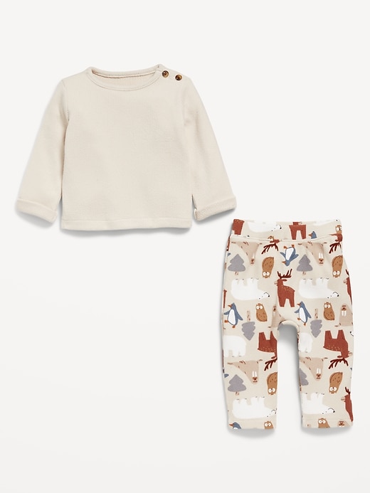 Image number 3 showing, Thermal-Knit Buttoned-Shoulder Top and Pants Set for Baby