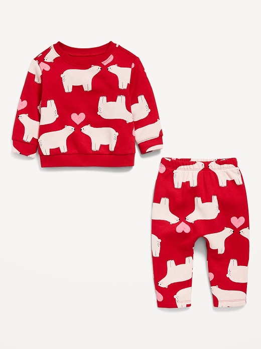 Voir une image plus grande du produit 2 de 2. Ensemble chandail ras du cou et pantalon en coton ouaté à motif pour bébé