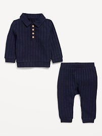 View large product image 3 of 3. Cozy Ribbed Polo Sweater and Pants Set for Baby