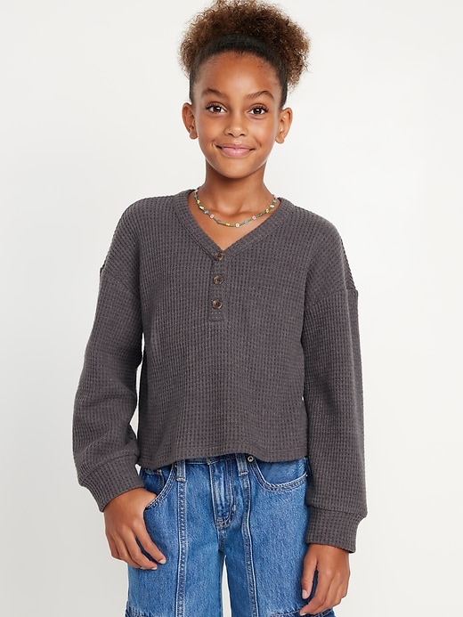 View large product image 1 of 3. Long-Sleeve Thermal-Knit Henley Top for Girls