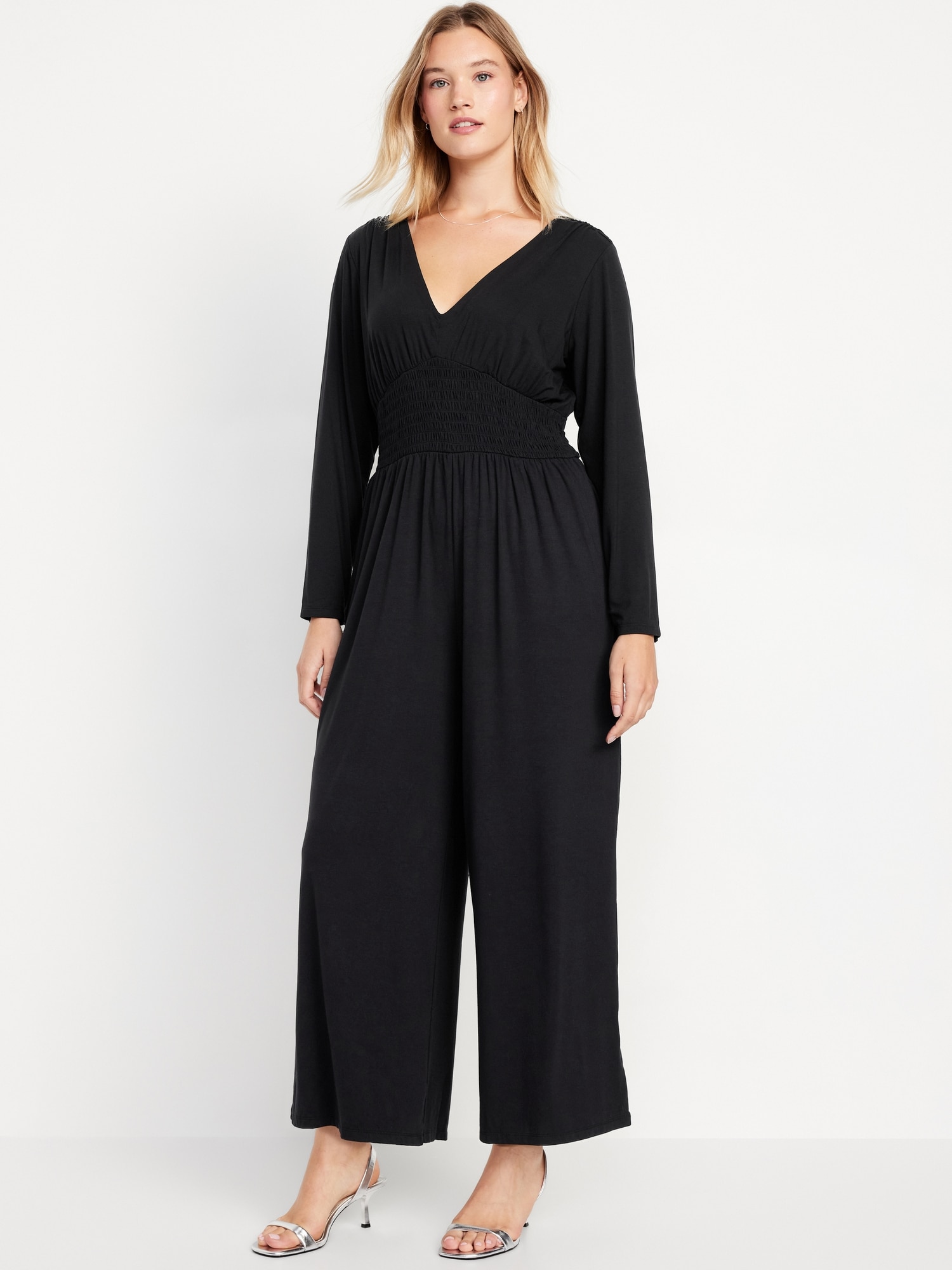 Waist-Defined V-Neck Jumpsuit