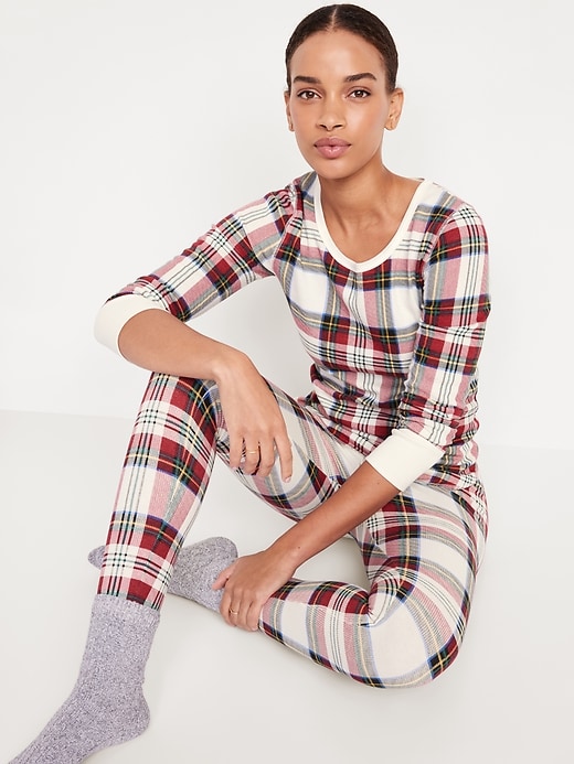 Image number 3 showing, High-Waisted Printed Waffle Pajama Leggings for Women