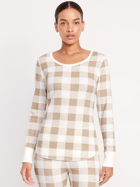 Printed Waffle Pajama Top for Women