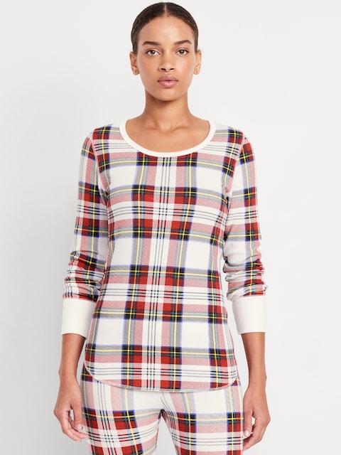 Printed Waffle Pajama Top for Women