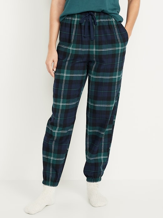 L'image numéro 1 présente Pantalon de jogging de pyjama en flanelle à taille haute pour femme