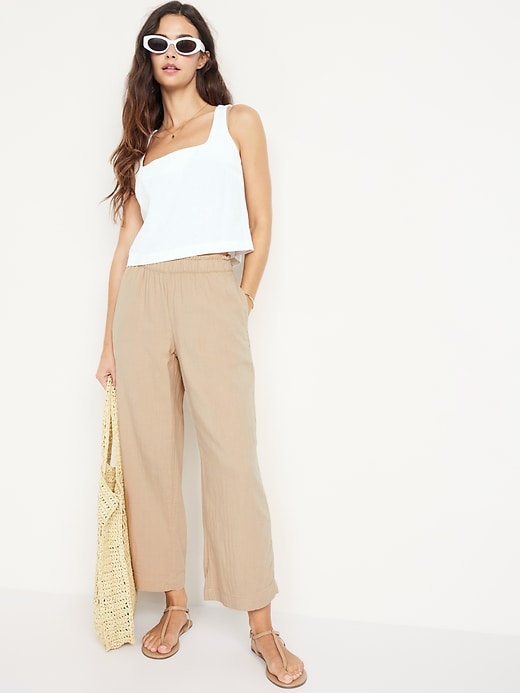 Image number 3 showing, High-Waisted Crinkle Gauze Ankle Pants