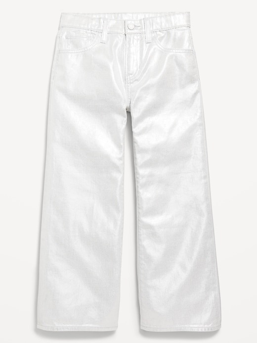 Image number 4 showing, High-Waisted Baggy Silver Shine Wide-Leg Jeans for Girls