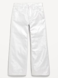 View large product image 4 of 5. High-Waisted Baggy Silver Shine Wide-Leg Jeans for Girls