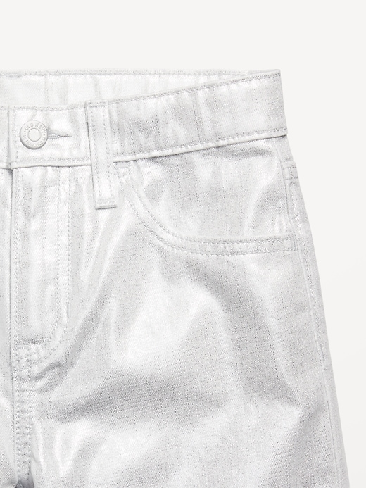 Image number 5 showing, High-Waisted Baggy Silver Shine Wide-Leg Jeans for Girls