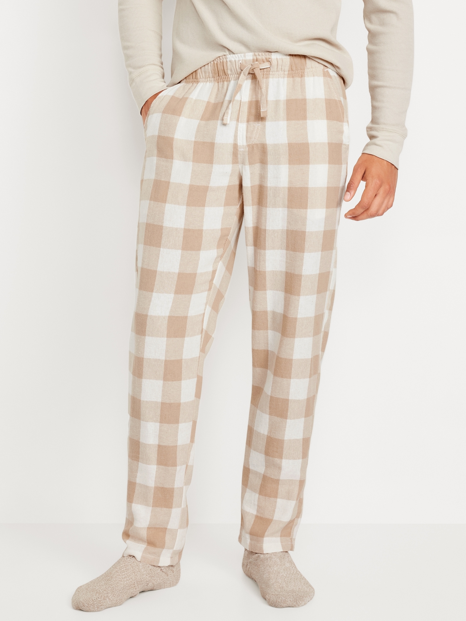 Flannel Pajama Pants for Men - Beige