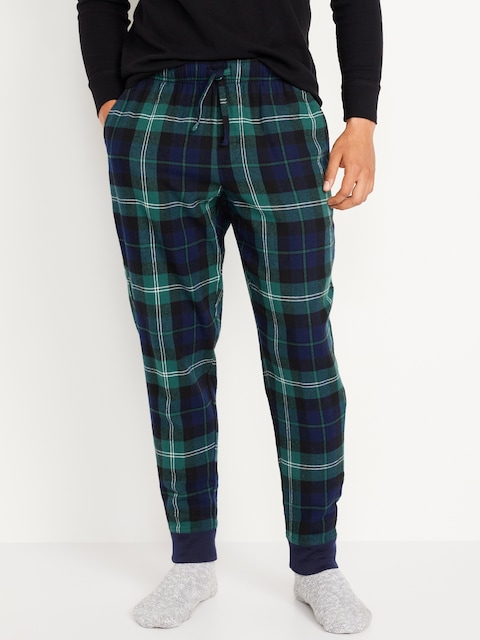 Flannel Pajama Joggers for Men - Green/Blue Plaid