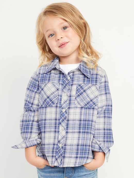 View large product image 1 of 2. Long-Sleeve Plaid Pocket Shirt for Toddler Girls