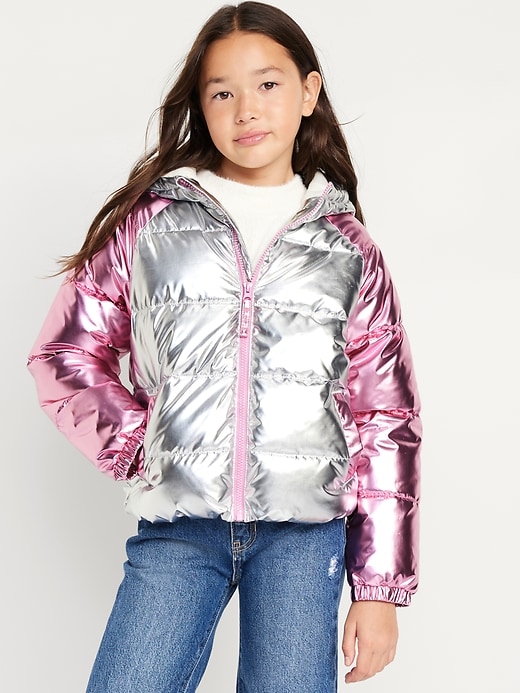 View large product image 1 of 3. Water-Resistant Metallic Quilted Puffer Jacket for Girls