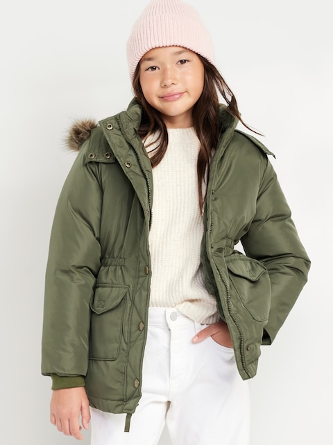 Parka à capuchon et taille cintrée doublé de Sherpa pour fille