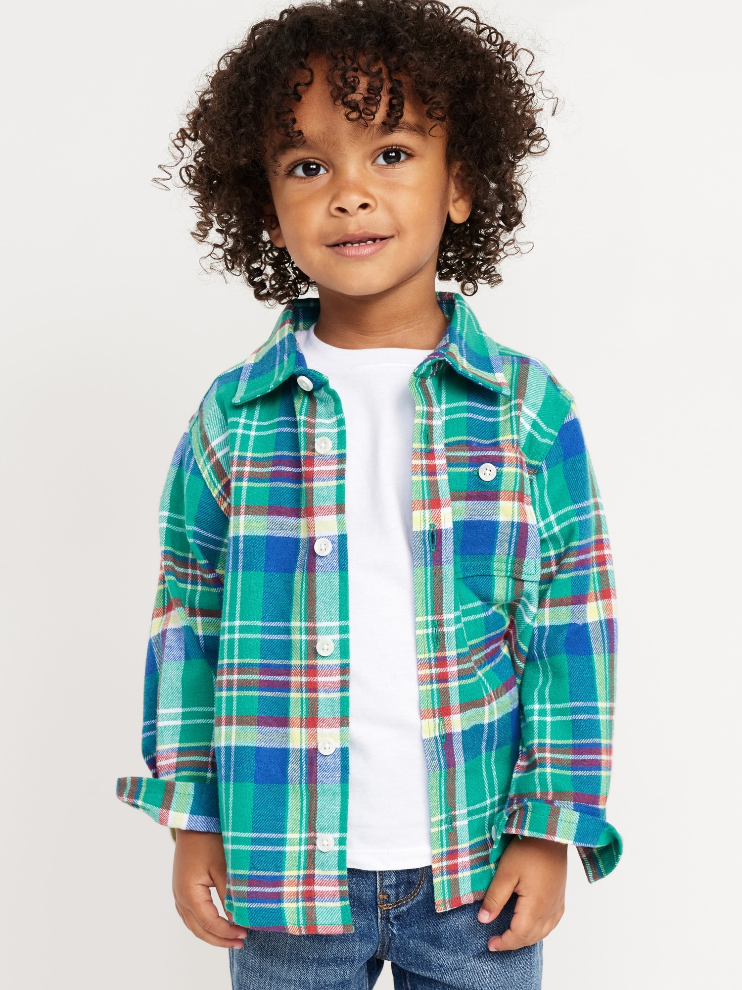 Cozy Long-Sleeve Plaid Pocket Shirt for Toddler Boys