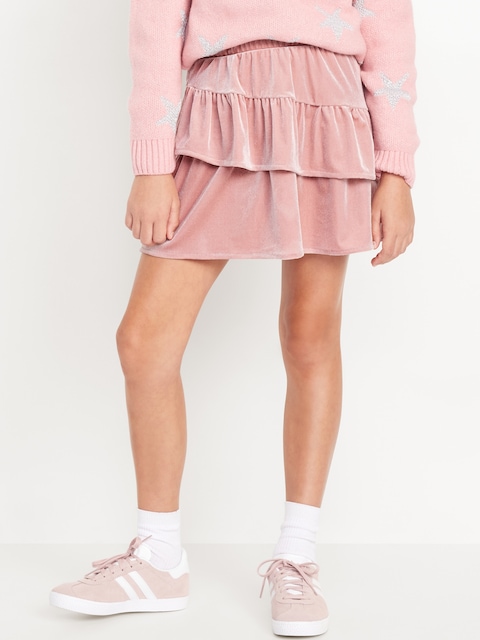 Tiered Ruffled Velvet Skirt for Girls