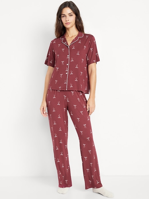 Image number 1 showing, Mid-Rise Knit Jersey Pajama Pant