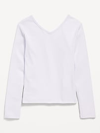 View large product image 3 of 4. Long-Sleeve Ribbed V-Neck Top for Girls